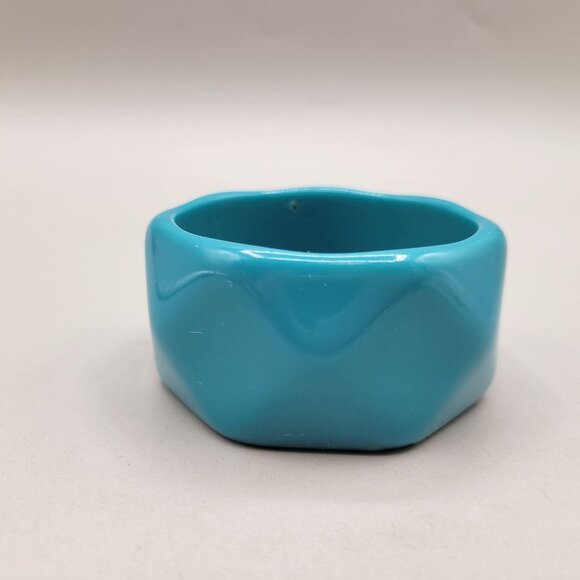 Turquoise Acrylic Bangle Bracelet Wide Geometric Design - Picture 4 of 8